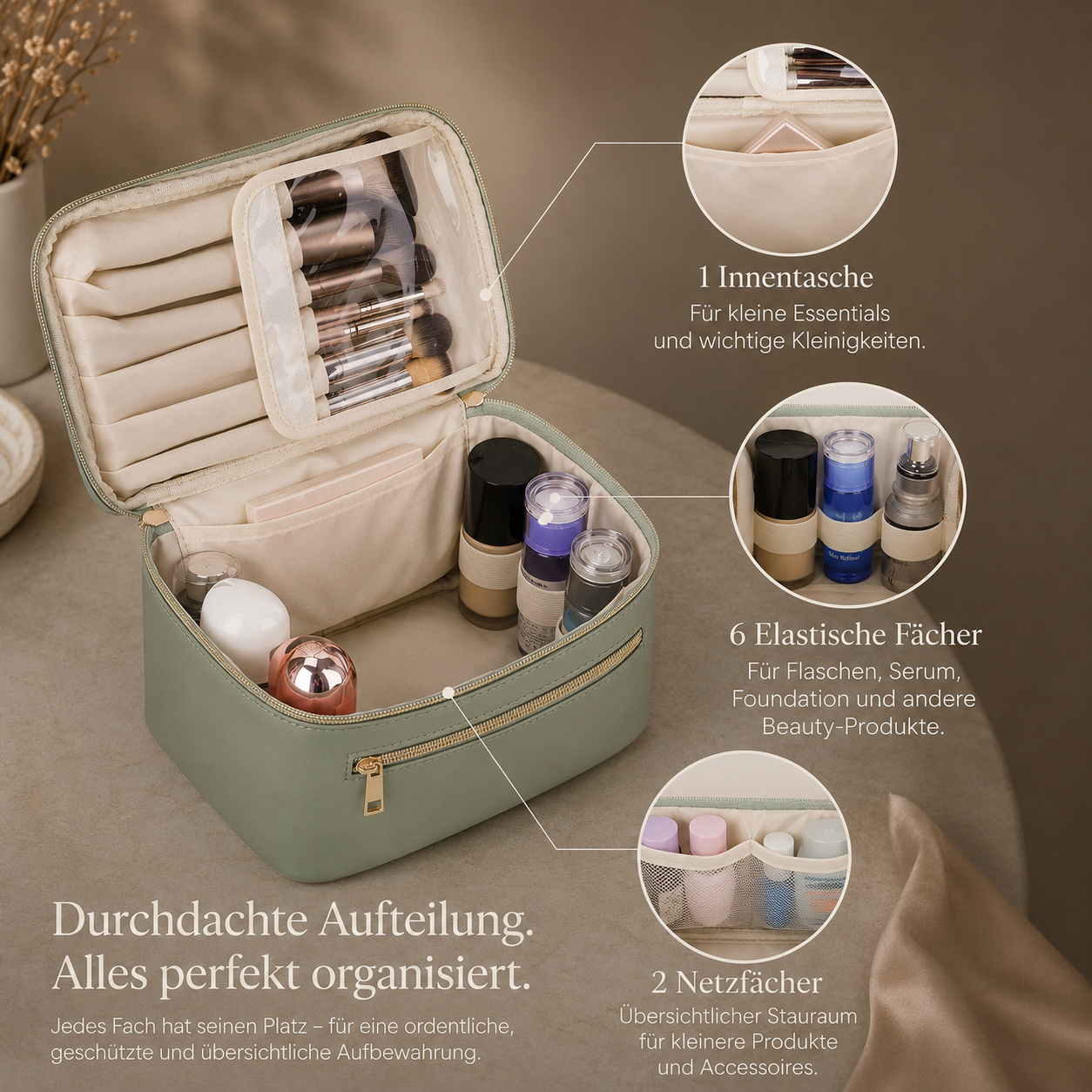 Kosmetiktasche mit Pinselfach