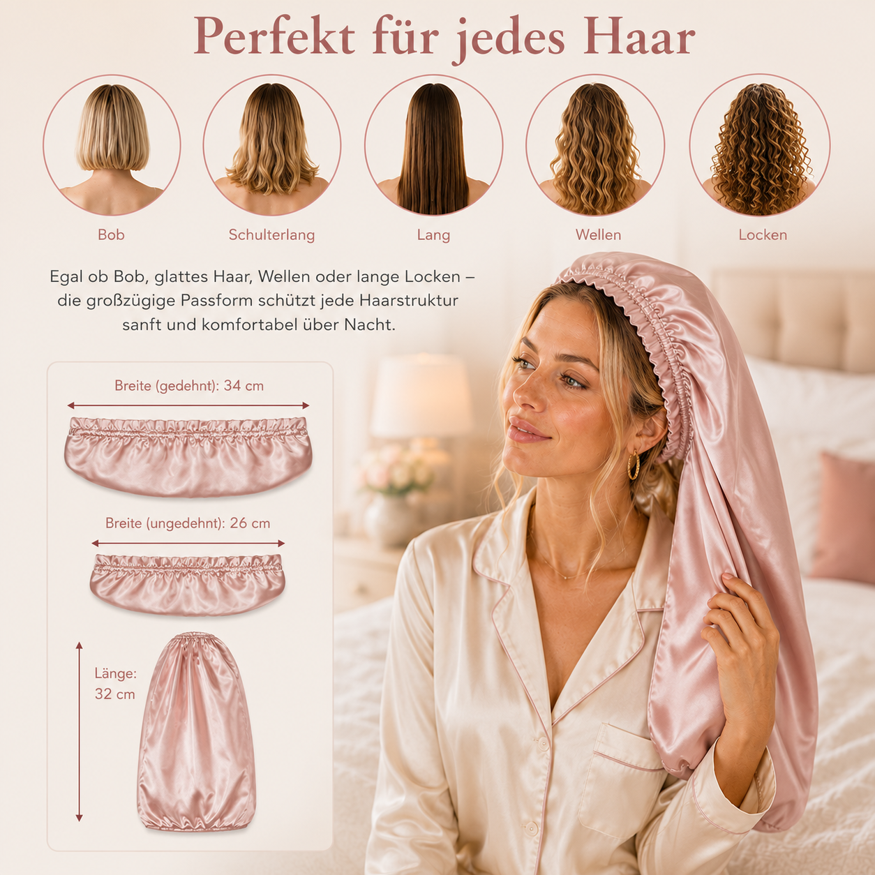 Lange Seidenhaube aus 100% Maulbeerseide