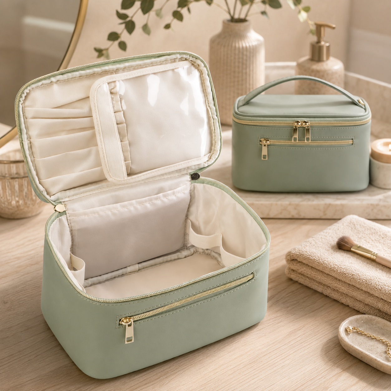 Kosmetiktasche mit Pinselfach