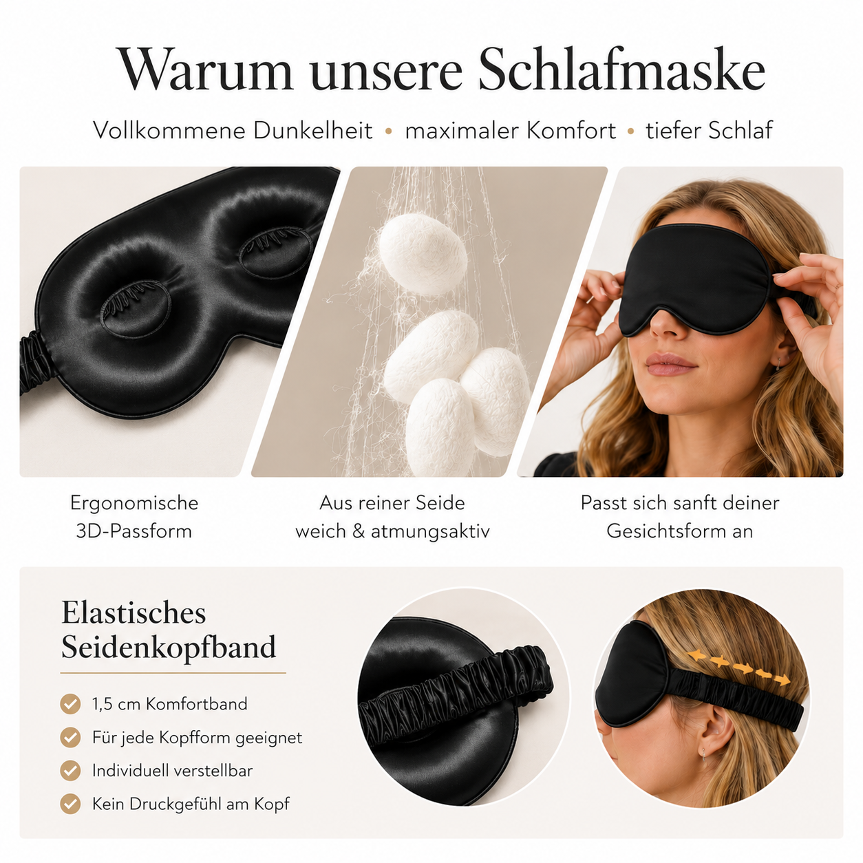 Schlafmaske aus 100 % Maulbeerseide