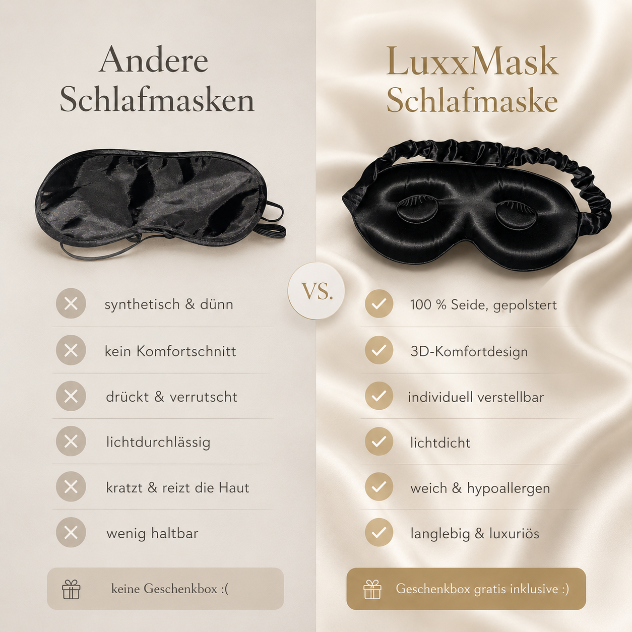 LuxxMask | Luxuriöse Schlafmaske aus Seide